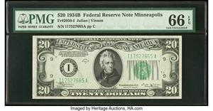 image for: Fr. 2056-I $20 1934B Federal Reserve Note. PMG Gem Uncirculated 66 EPQ....