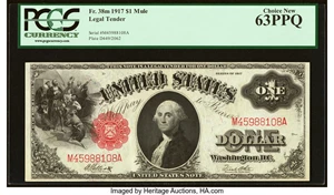 image for: Fr. 38 $1 1917 Mule Legal Tender PCGS Choice New 63PPQ....