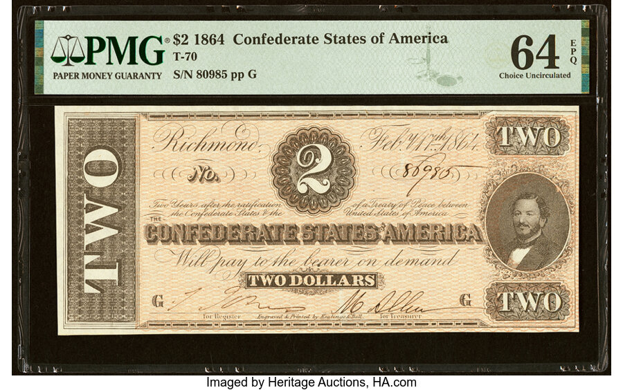 image for: T70 $2 1864 PF-5 Cr. 567 PMG Choice Uncirculated 64 EPQ....
