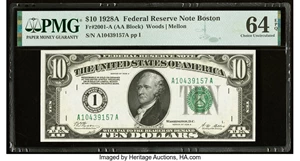 image for: Fr. 2001-A $10 1928A Federal Reserve Note. PMG Choice Uncirculated 64 EPQ....