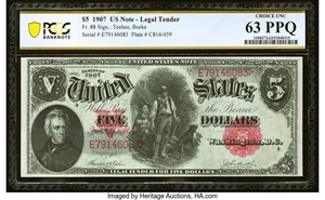image for: Fr. 88 $5 1907 Legal Tender PCGS Banknote Choice Unc 63 PPQ....