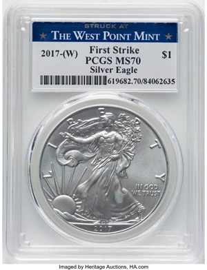 image for: 2017-W $1 One-Ounce Silver Eagle, Struck at The West Point Mint, First Strike MS70 PCGS....