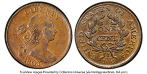 image for: 1803 1C Small Date, Large Fraction, S-258, B-17, R.1, AU53 PCGS. PCGS Population: (6/46)....