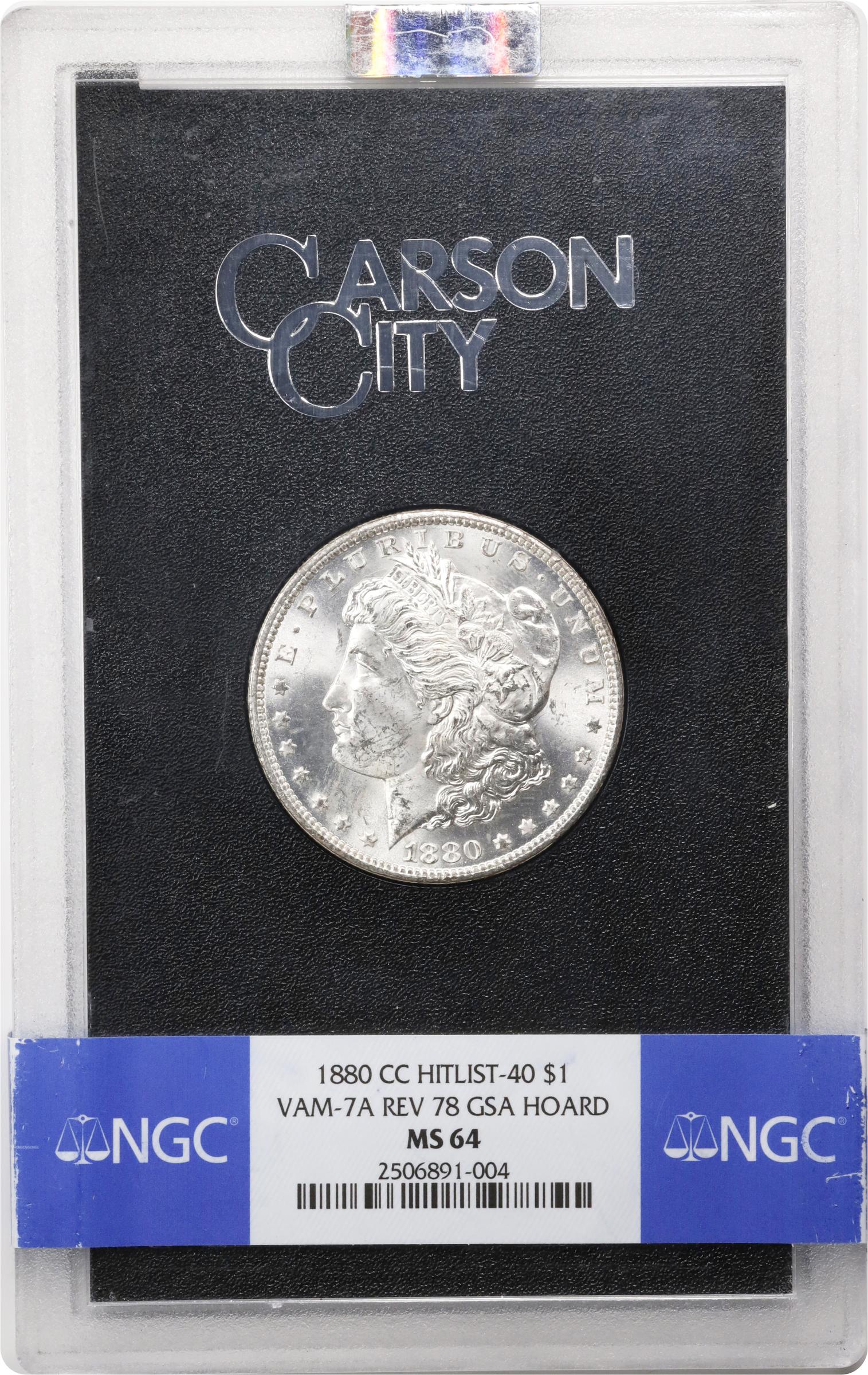 image for: 1880-CC GSA Morgan Silver Dollar. VAM-7A. Hit List 40. 8/7, Reverse of 1878. MS-64 (NGC).