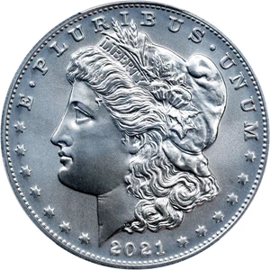 image for: 2021 Silver Dollar Anniversary Coin. Morgan. O Privy Mark. First Day of Issue. MS-70 (PCGS).