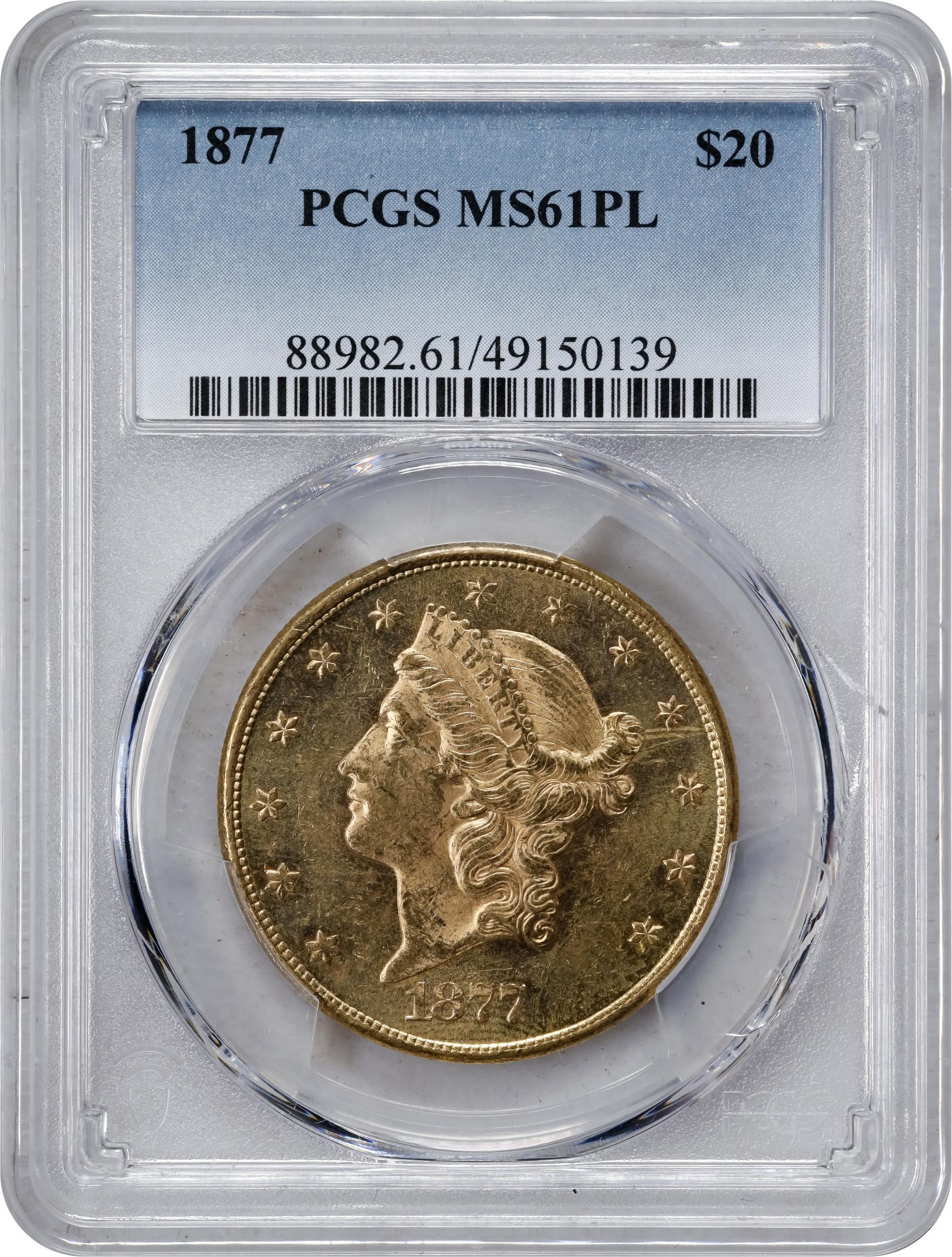 image for: 1877 Liberty Head Double Eagle. MS-61 PL (PCGS).