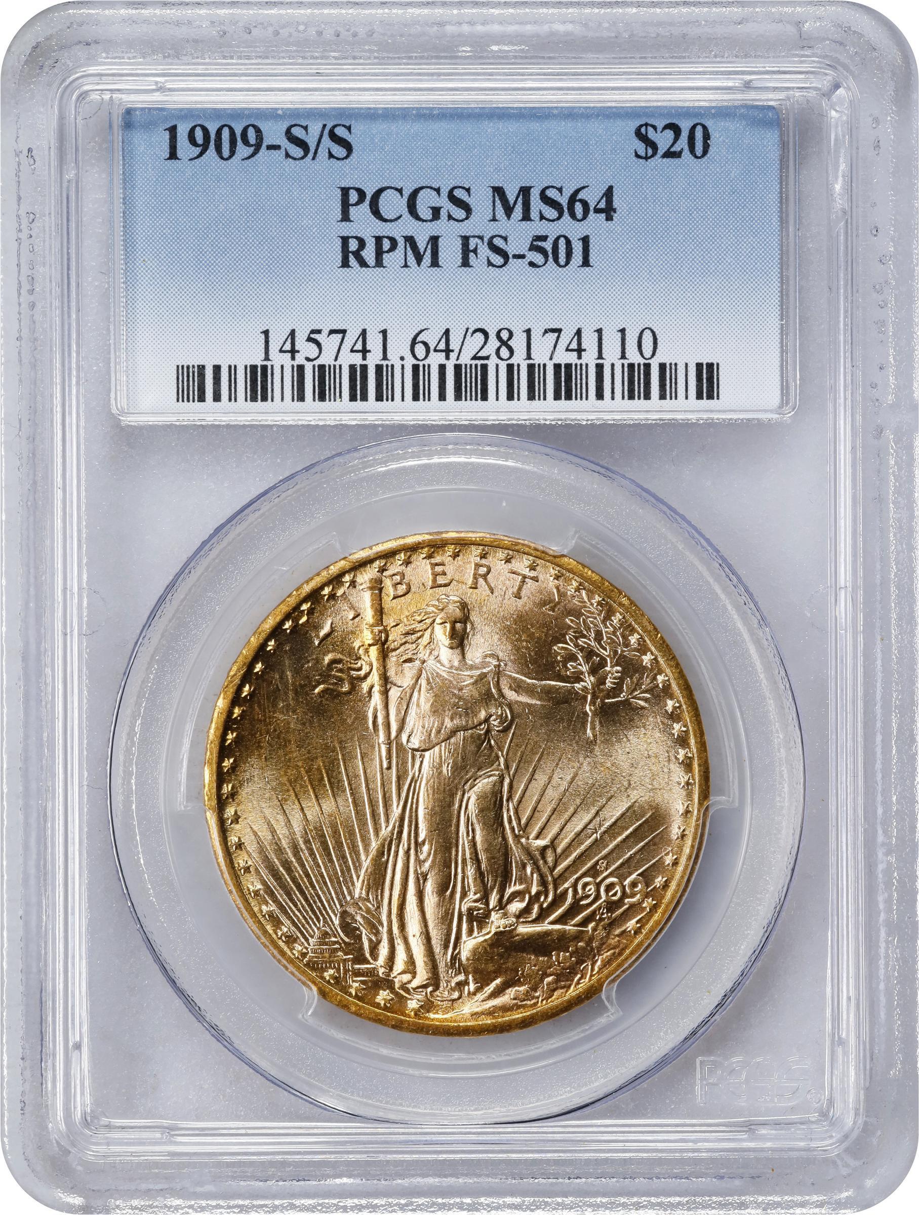 image for: 1909-S/S Saint-Gaudens Double Eagle. FS-501. MS-64 (PCGS).