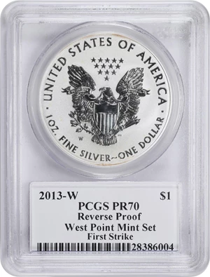 image for: 2013-W Silver Eagle. First Strike. Reverse Proof-70 (PCGS). Miles Standish Signature.
