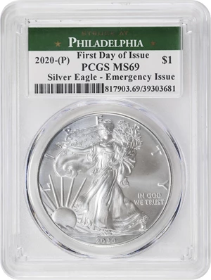 image for: 2020-(P) Silver Eagle. Emergency Issue. First Day of Issue. MS-69 (PCGS).