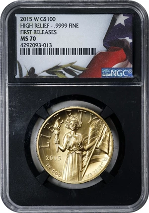 image for: 2015-W American Liberty High Relief $100 Gold Coin. First Releases. MS-70 (NGC). Retro Black Holder.