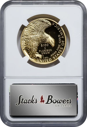 image for: 2019-W American Liberty High Relief $100 Gold Coin. Enhanced Finish. Specimen-70 Ultra Cameo (NGC). U.S. Mint Designer Donna Weaver Signature.