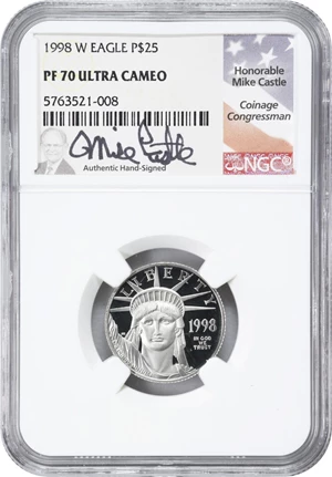image for: 1998-W Quarter-Ounce Platinum Eagle. Proof-70 Ultra Cameo (NGC). Mike Castle Signature.