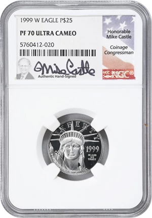 image for: 1999-W Quarter-Ounce Platinum Eagle. Proof-70 Ultra Cameo (NGC). Mike Castle Signature.
