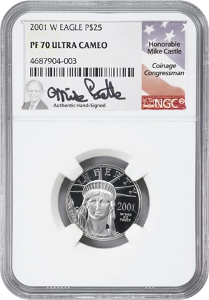 image for: 2001-W Quarter-Ounce Platinum Eagle. Proof-70 Ultra Cameo (NGC). Mike Castle Signature.