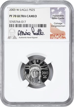 image for: 2003-W Quarter-Ounce Platinum Eagle. Proof-70 Ultra Cameo (NGC). Mike Castle Signature.