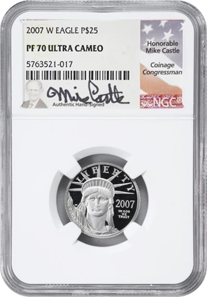 image for: 2007-W Quarter-Ounce Platinum Eagle. Proof-70 Ultra Cameo (NGC). Mike Castle Signature.