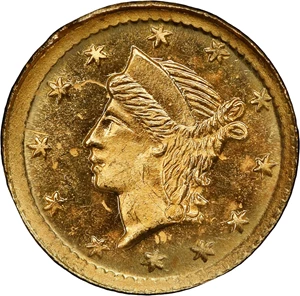 image for: 1856 Round 25 Cents. BG-230. Rarity-4-. Liberty Head. MS-65 (PCGS).