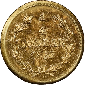 image for: 1856 Round 25 Cents. BG-230. Rarity-4-. Liberty Head. MS-65 (PCGS).