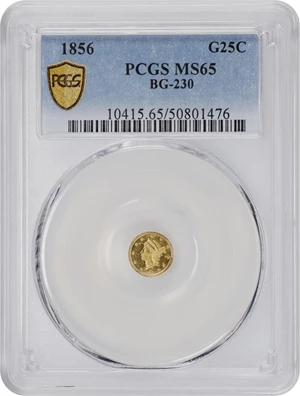 image for: 1856 Round 25 Cents. BG-230. Rarity-4-. Liberty Head. MS-65 (PCGS).