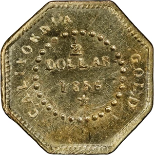 image for: 1856 Octagonal 50 Cents. BG-307. Rarity-5+. Liberty Head. MS-63 (PCGS).
