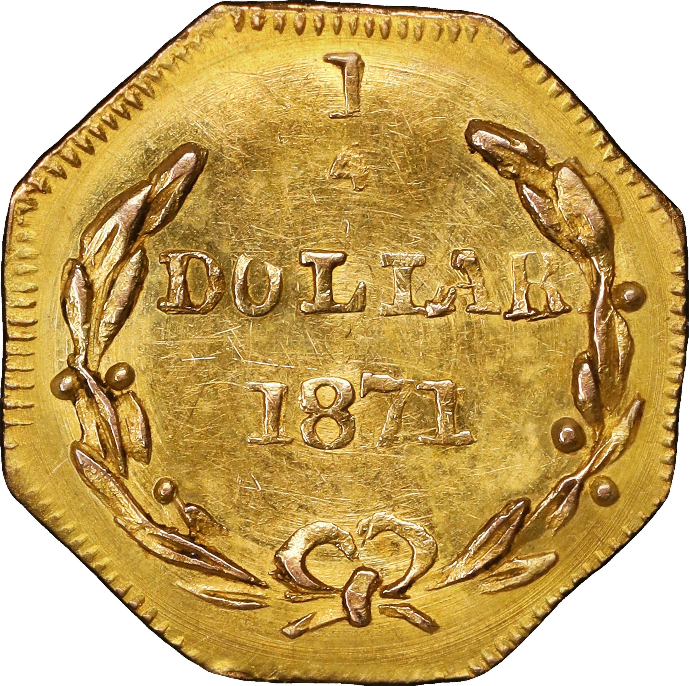 image for: 1871 Octagonal 25 Cents. BG-716. Rarity-6+. Liberty Head. MS-63 (PCGS).