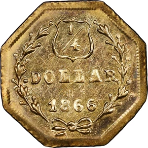 image for: 1866-G Octagonal 25 Cents. BG-740. Rarity-6-. Liberty Head. Unc Details--Scratch (PCGS).