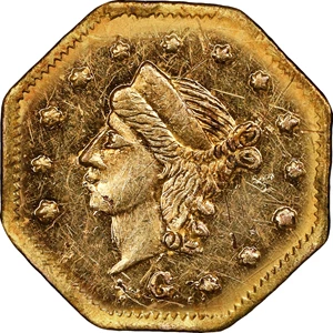 image for: 1868-G Octagonal 25 Cents. BG-747. Rarity-5+. Liberty Head. Unc Details--Scratch (PCGS).