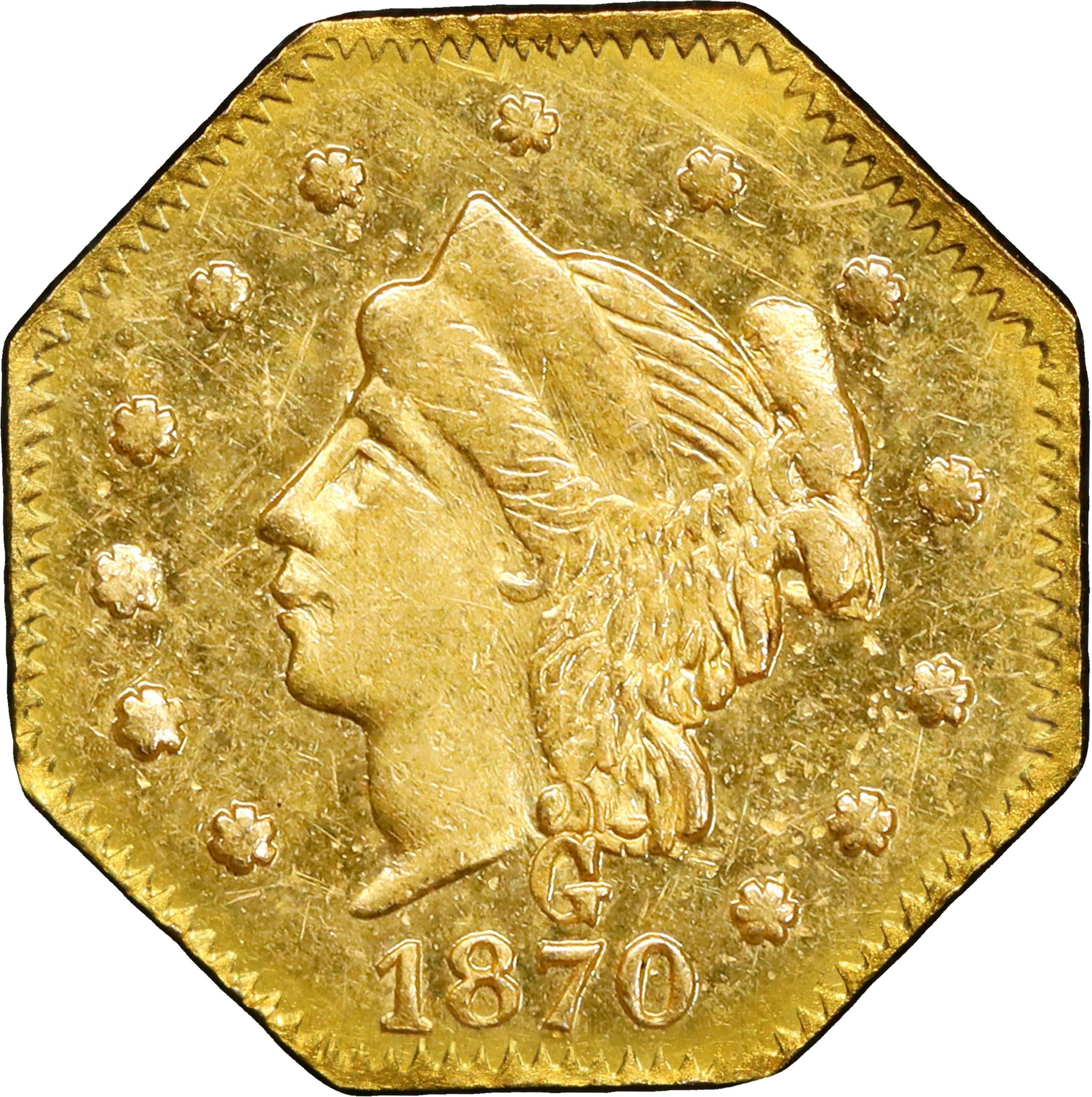 image for: 1870 Octagonal 25 Cents. BG-757. Rarity-6. Liberty Head. MS-63 (PCGS).