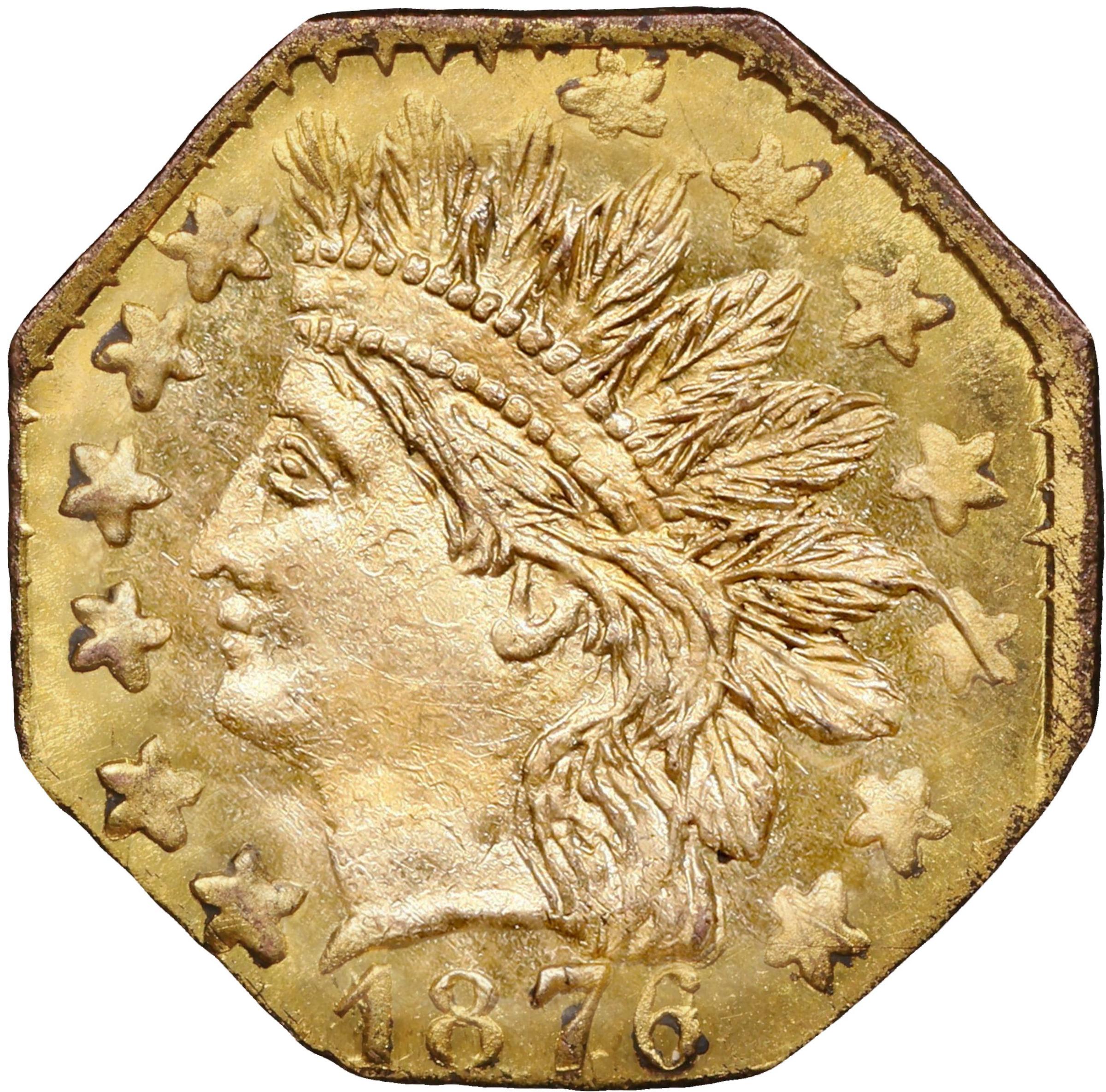 image for: 1876 Octagonal 25 Cents. BG-799C. Rarity-4+. Indian Head. MS-65 (PCGS).