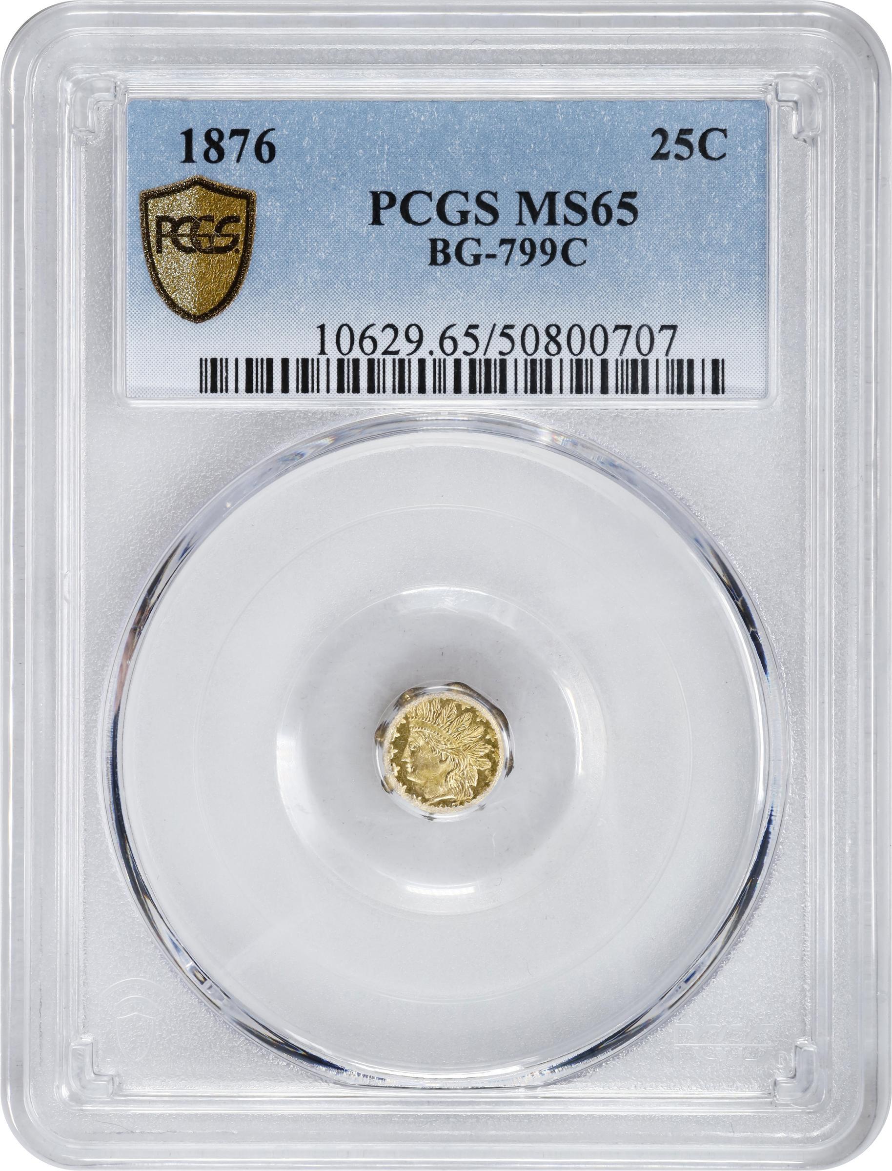 image for: 1876 Octagonal 25 Cents. BG-799C. Rarity-4+. Indian Head. MS-65 (PCGS).