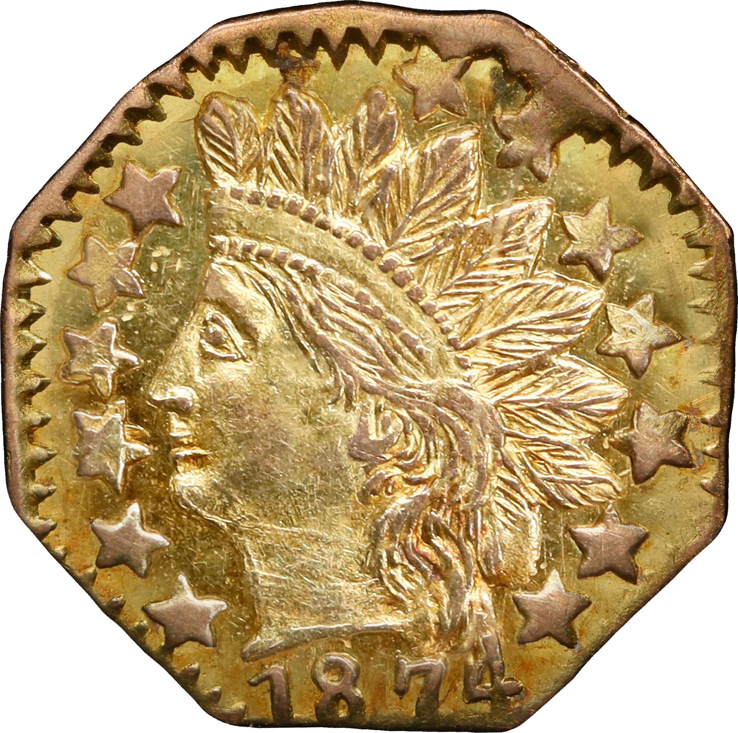 image for: 1874 Octagonal 25 Cents. BG-799Q. Rarity-5+. Indian Head. MS-63 (PCGS).