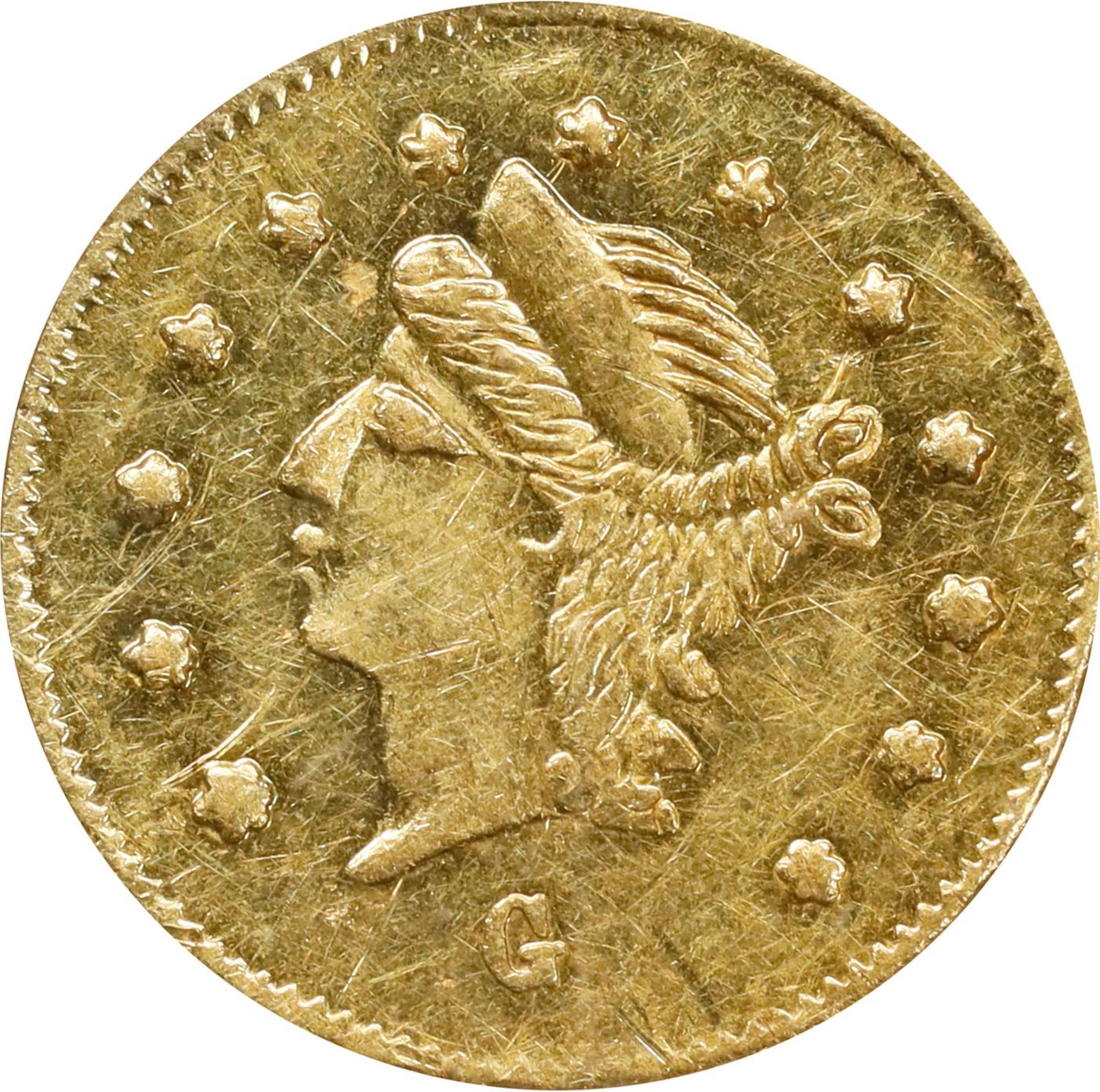 image for: 1869 Round 25 Cents. BG-827. Rarity-5. Liberty Head. MS-62 (PCGS).