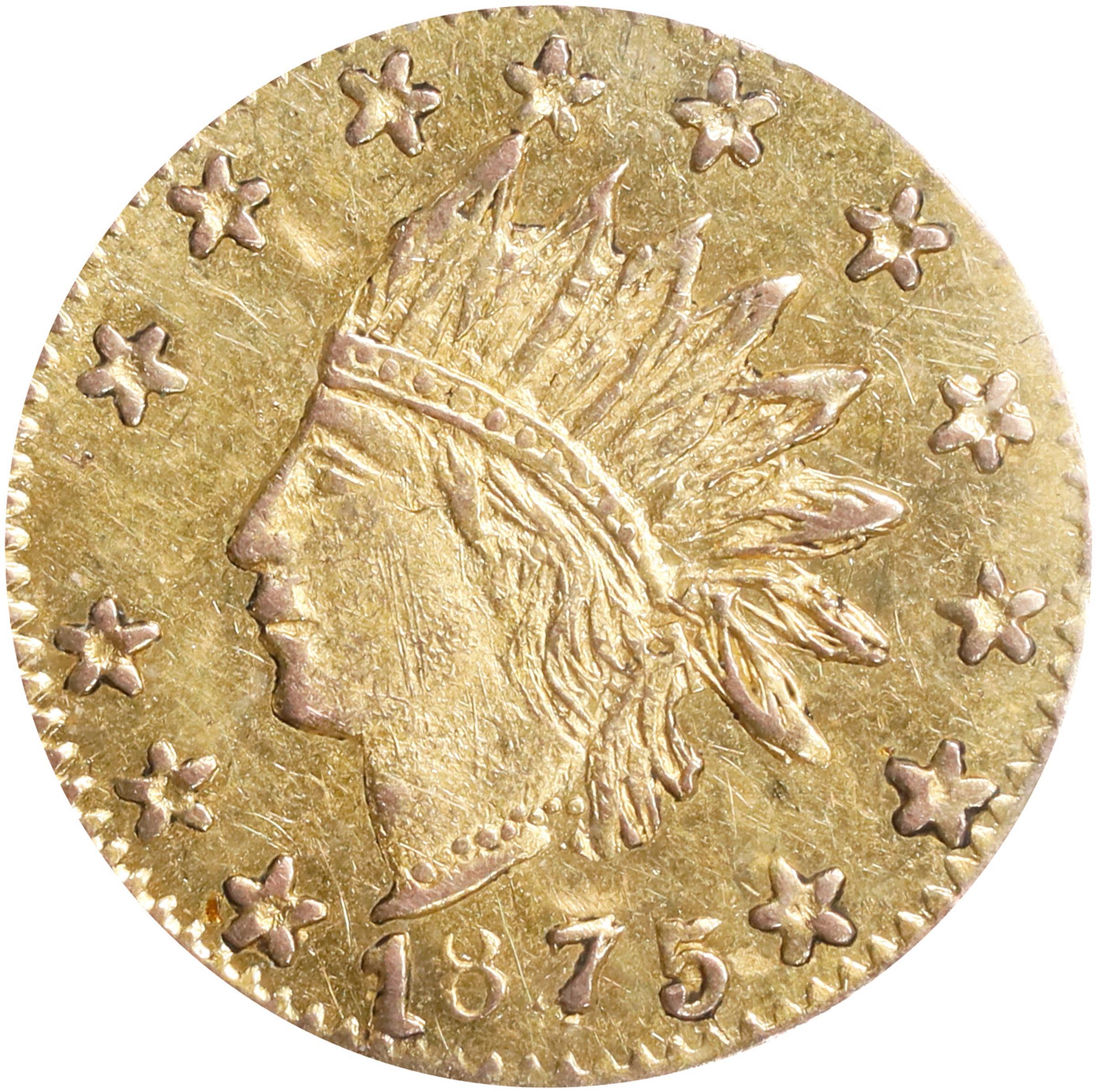 image for: 1875 Round 25 Cents. BG-847. Rarity-4. Indian Head. MS-62 (PCGS).