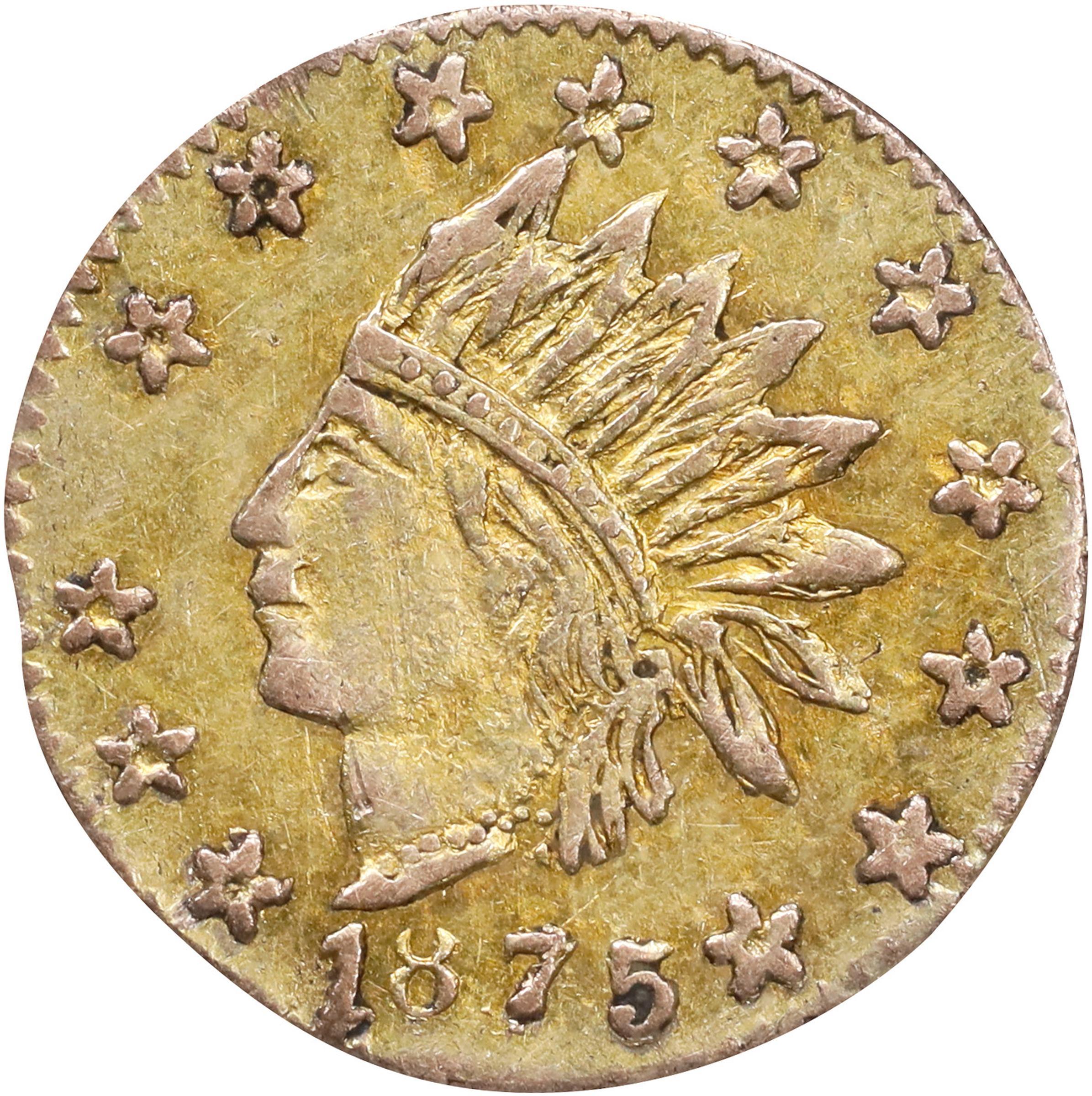 image for: 1875 Round 25 Cents. BG-847. Rarity-4. Indian Head. AU-55 (PCGS).