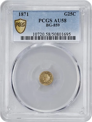 image for: 1871-H Round 25 Cents. BG-859. Rarity-6-. Liberty Head. AU-58 (PCGS).