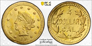 image for: 1871-H Round 25 Cents. BG-859. Rarity-6-. Liberty Head. AU-58 (PCGS).