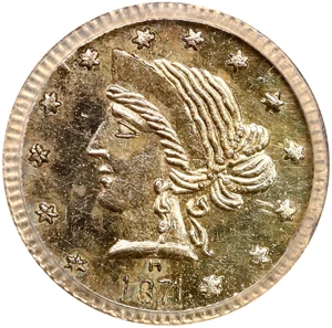 image for: 1871-H Round 25 Cents. BG-861. Rarity-5-. Liberty Head. MS-63 (PCGS).