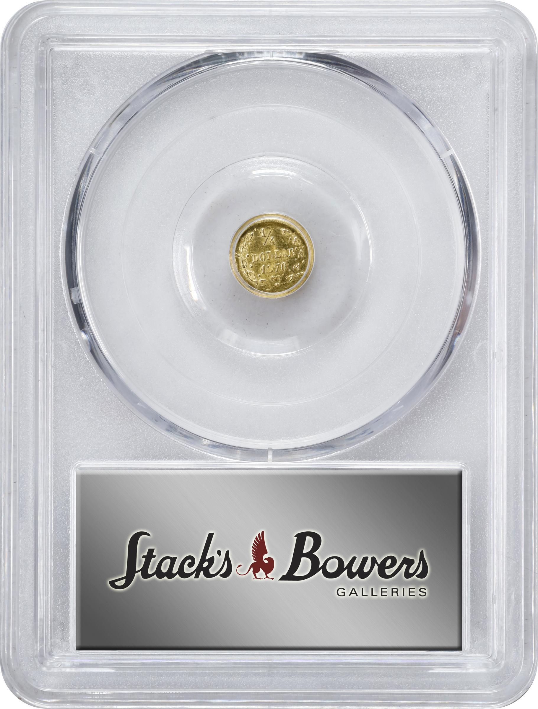 image for: 1870 Round 25 Cents. BG-867. Rarity-4. "Goofy" Liberty Head. MS-64 (PCGS).