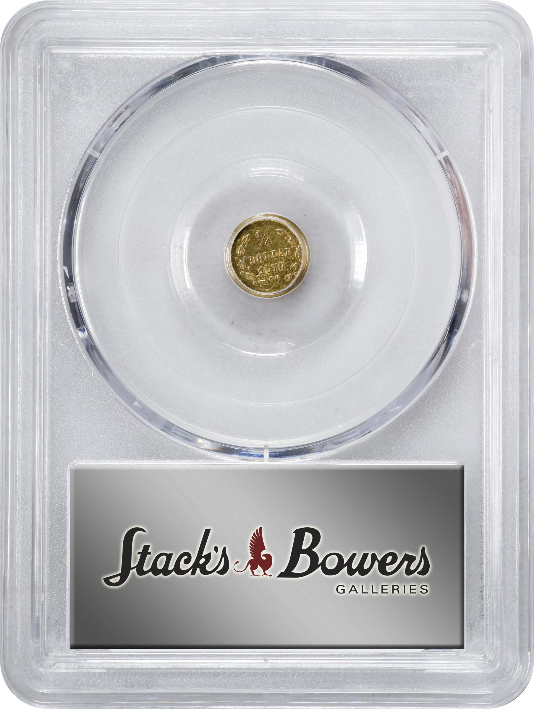 image for: 1870 Round 25 Cents. BG-867. Rarity-4. "Goofy" Liberty Head. MS-62 (PCGS).