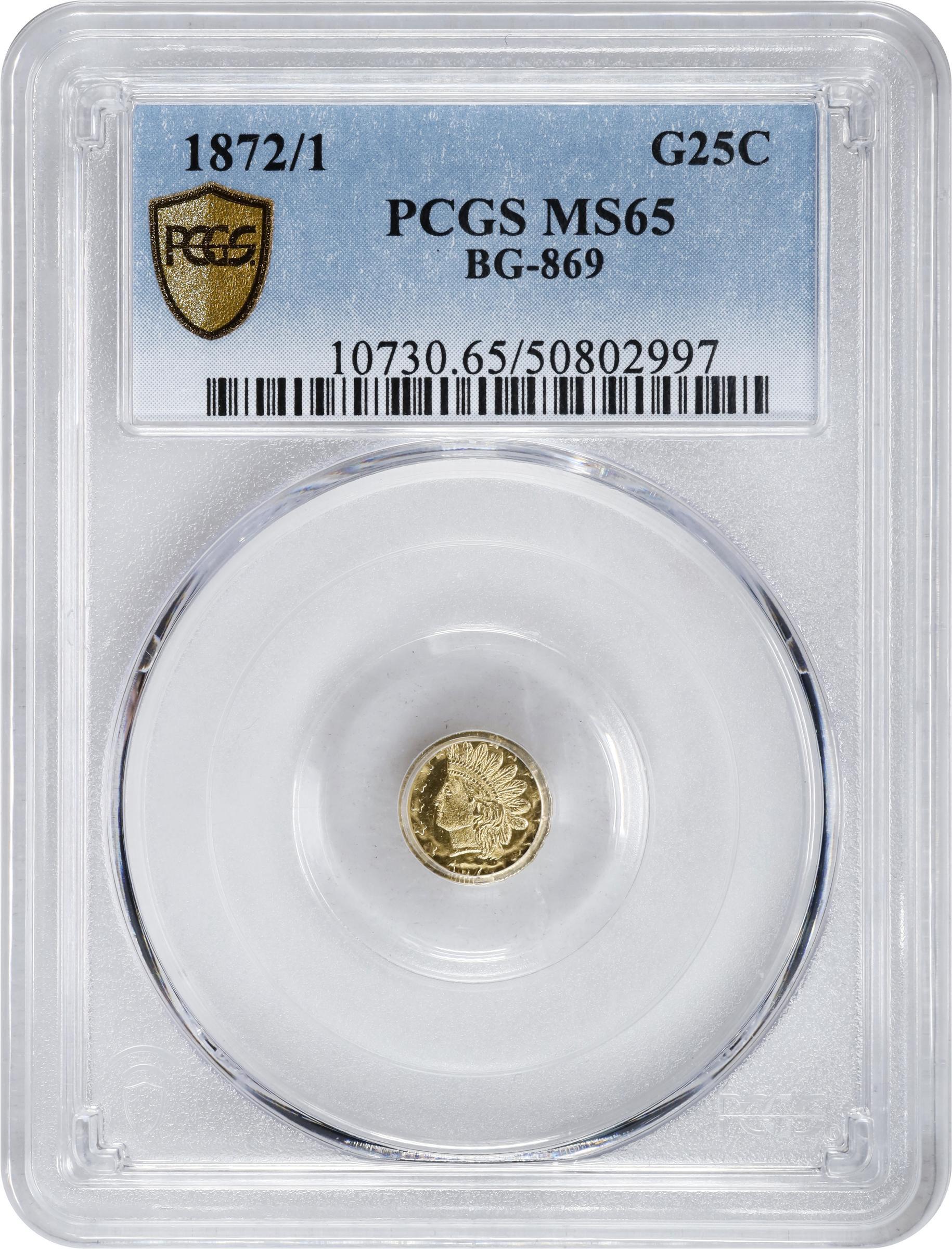 image for: 1872/1 Round 25 Cents. BG-869. Rarity-4-. Indian Head. MS-65 (PCGS).