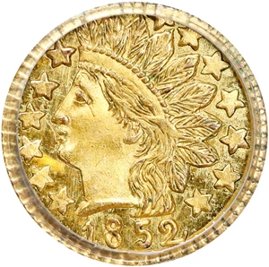 image for: 1852 Round 25 Cents. BG-891. Rarity-5-. Indian Head. MS-63 (PCGS).