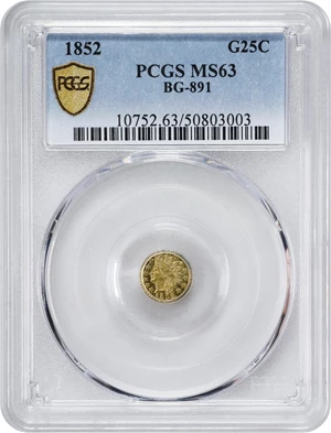 image for: 1852 Round 25 Cents. BG-891. Rarity-5-. Indian Head. MS-63 (PCGS).