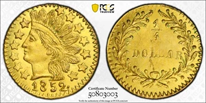 image for: 1852 Round 25 Cents. BG-891. Rarity-5-. Indian Head. MS-63 (PCGS).