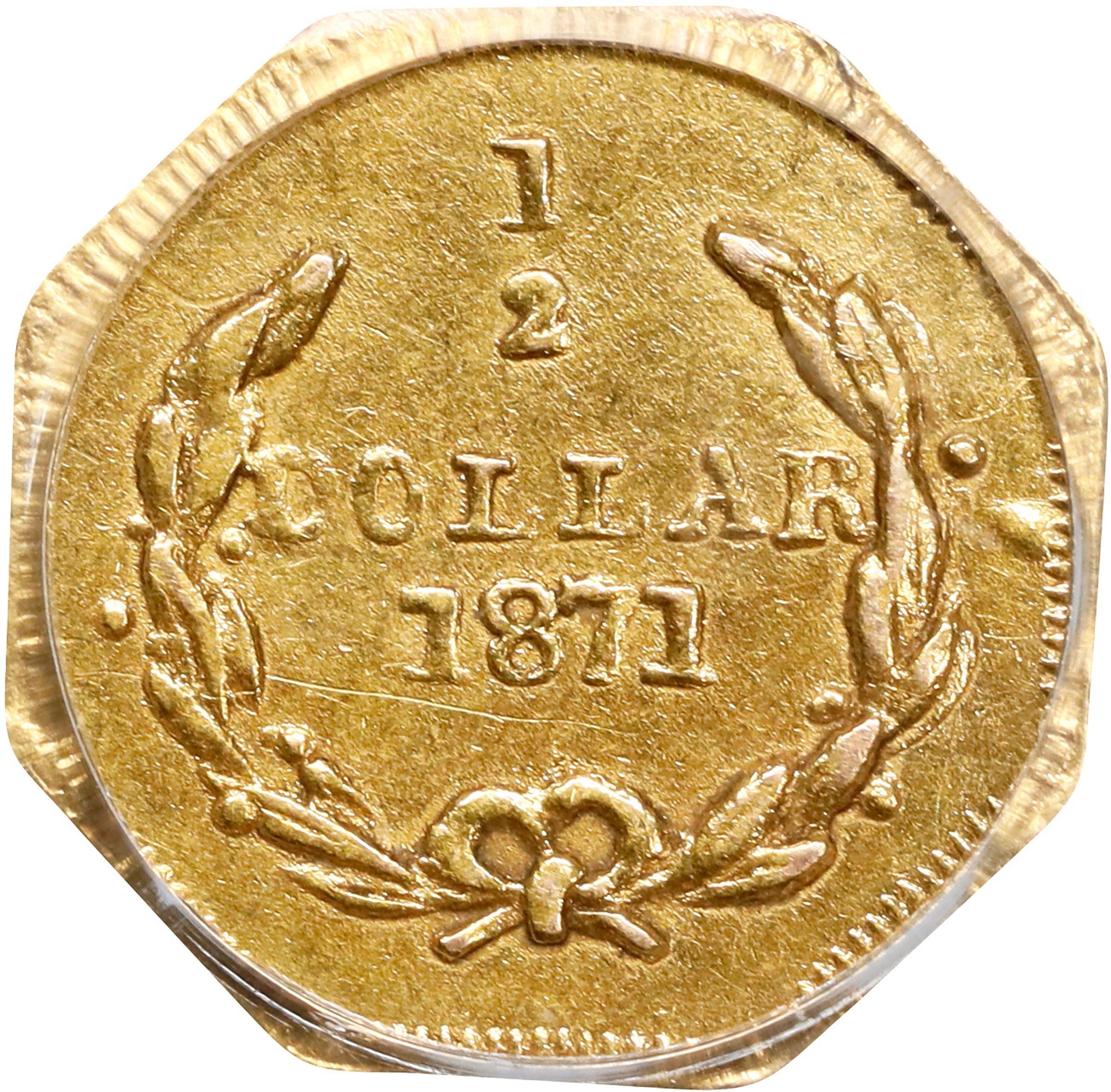 image for: 1871 Octagonal 50 Cents. BG-910. Rarity-5+. Liberty Head. Unc Details--Altered Surfaces (PCGS).