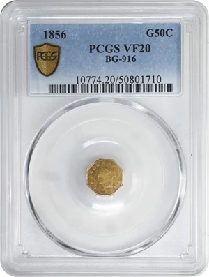 image for: 1856-G-N Octagonal 50 Cents. BG-916. Rarity-6. Liberty Head. VF-20 (PCGS).