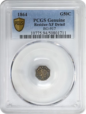 image for: 1864 Octagonal 50 Cents. BG-917. Rarity-4. Liberty Head. EF Details--Residue (PCGS).