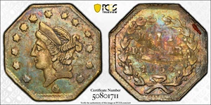 image for: 1864 Octagonal 50 Cents. BG-917. Rarity-4. Liberty Head. EF Details--Residue (PCGS).