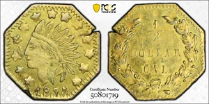 image for: 1875 Octagonal 50 Cents. BG-933. Rarity-5. Liberty Head. AU Details--Planchet Flaw (PCGS).