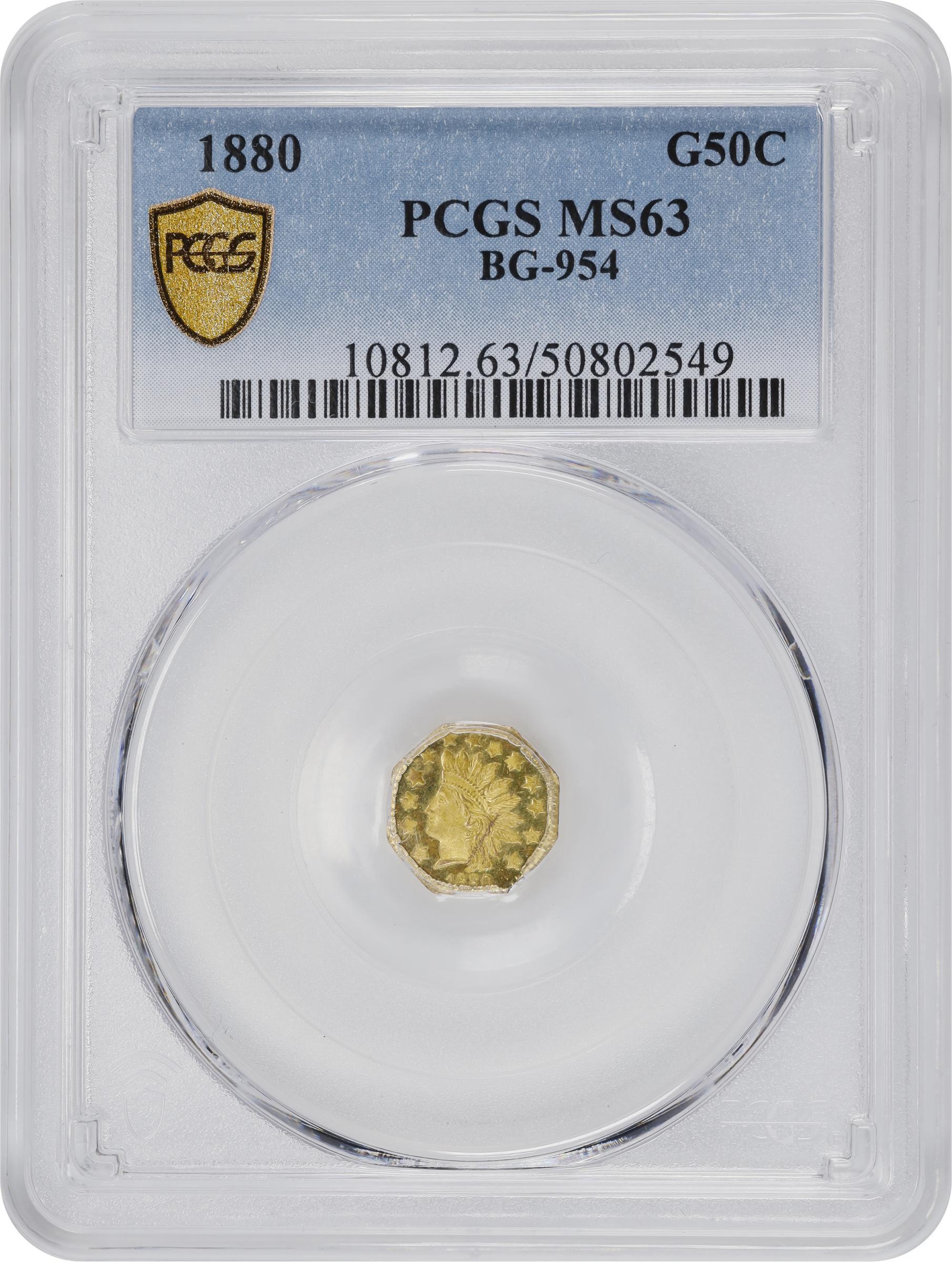 image for: 1880 Octagonal 50 Cents. BG-954. Rarity-4-. Indian Head. MS-63 (PCGS).