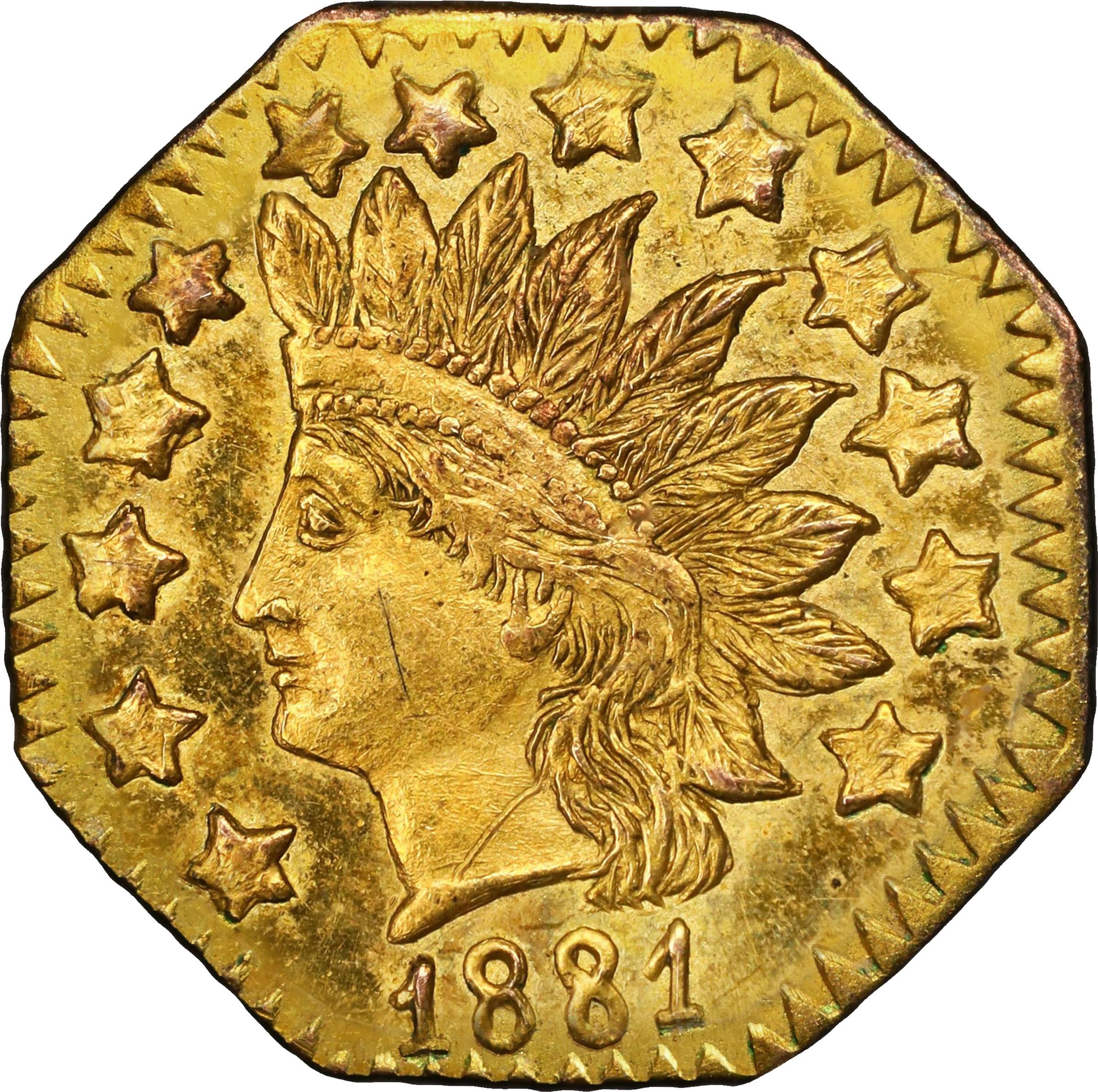 image for: 1881 Octagonal 50 Cents. BG-956. Rarity-4+. Indian Head. MS-64 (PCGS).